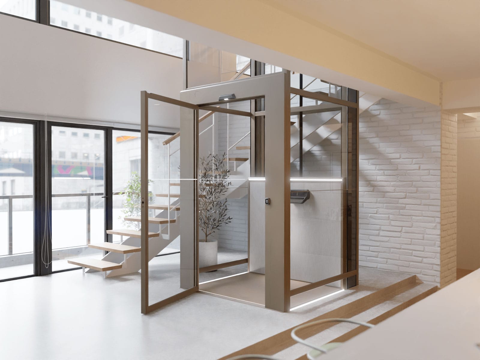 ภาพลิฟท์ประตูเปิดบานเดี่ยว (Single-hinged door หรือ Swing Door)